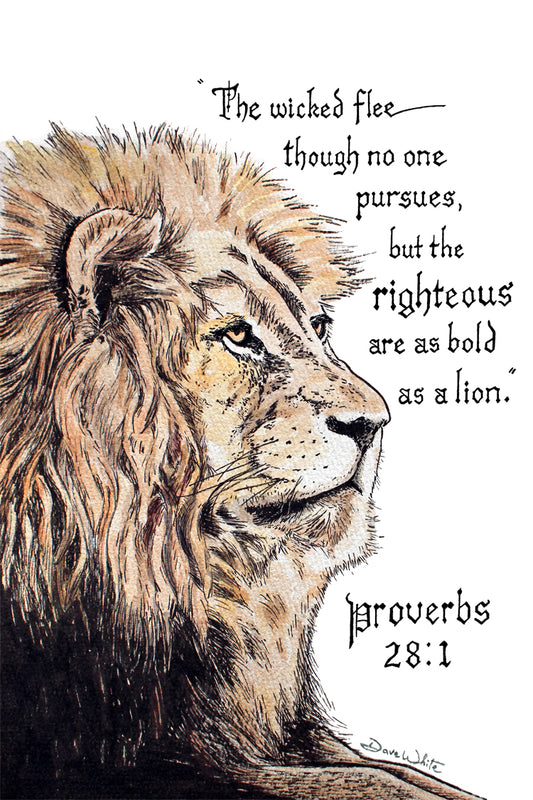 Proverbs 28:1 Lion Artwork Christian Wall Art Print