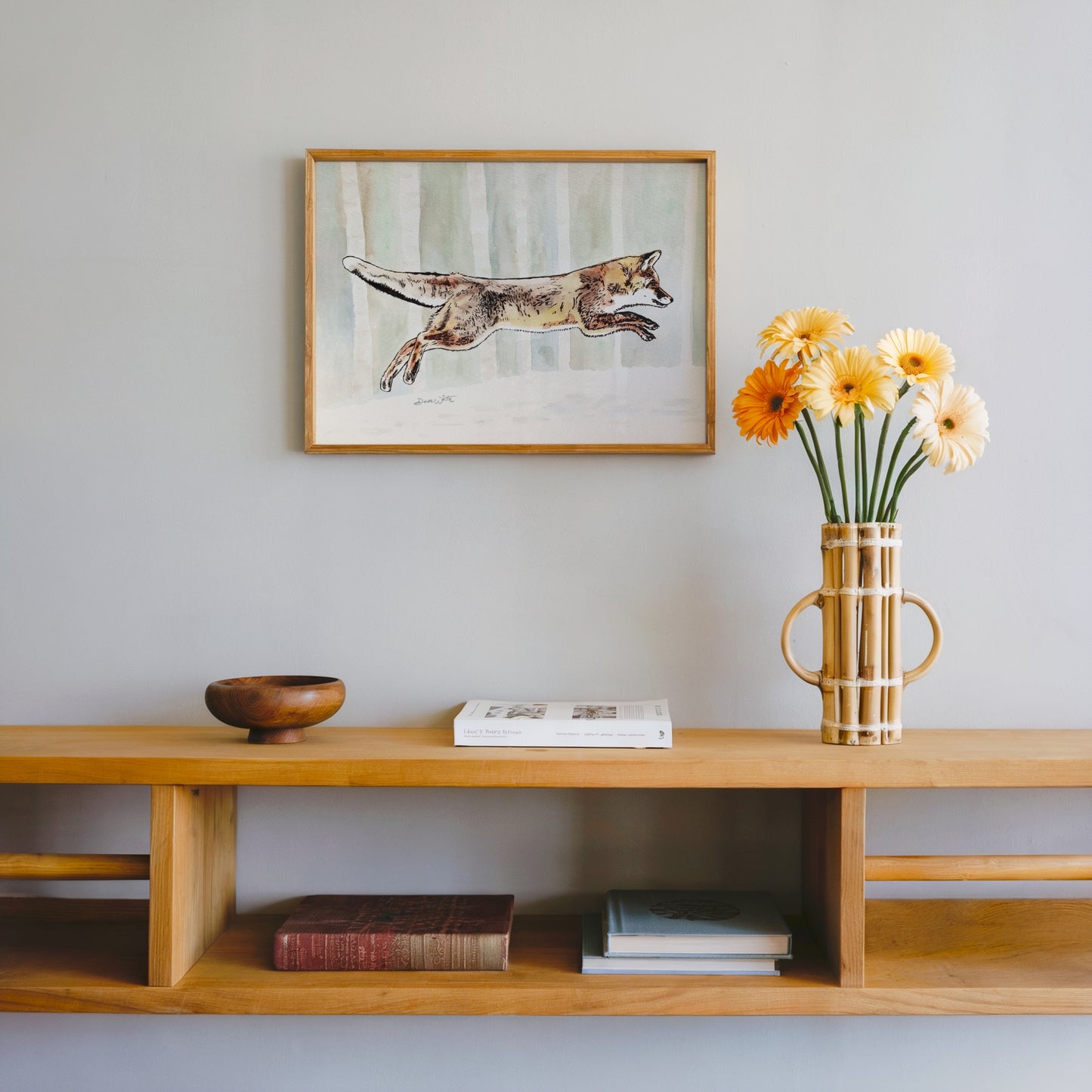 Red Fox in Snow Watercolor Painting