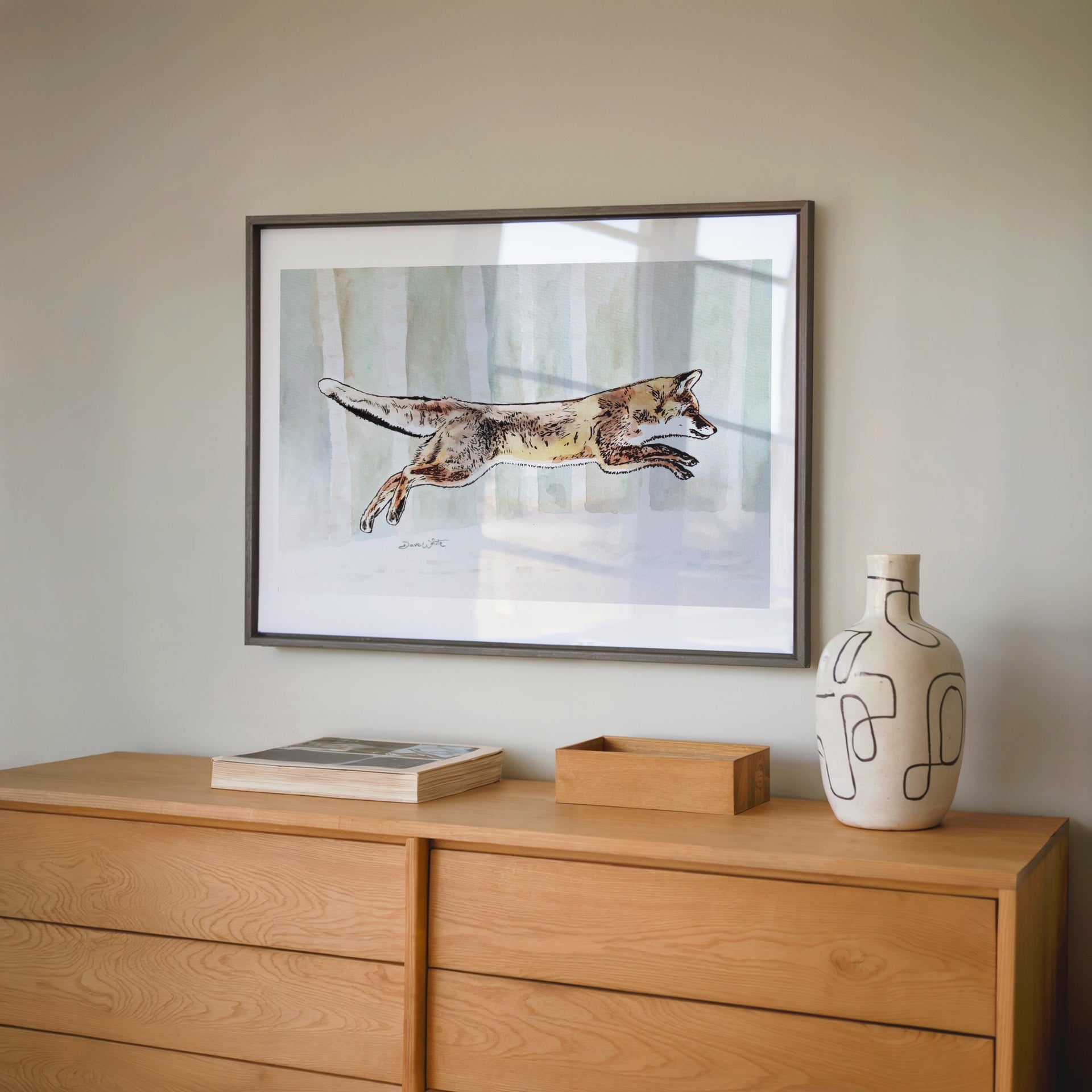 Red Fox in Snow Watercolor Painting Art Print