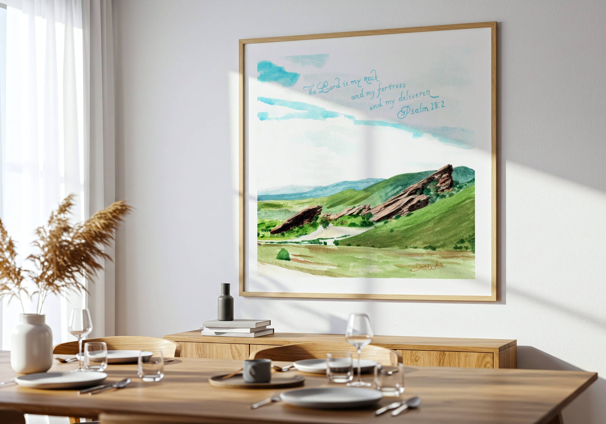 Christian Wall Art Psalm 18:2 The Lord is my Rock Red Rocks Colorado Watercolor Painting
