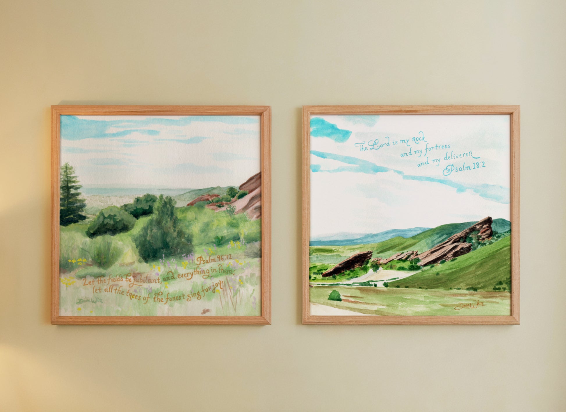 Red Rocks Watercolor Paintings Set Psalm 96:12 and Psalm 18:2