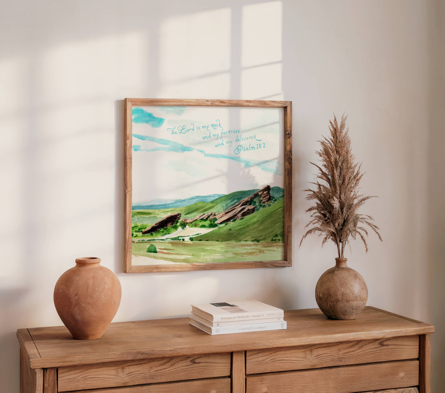 Red Rocks Landscape Painting Psalm 18:2 Christian Art Print