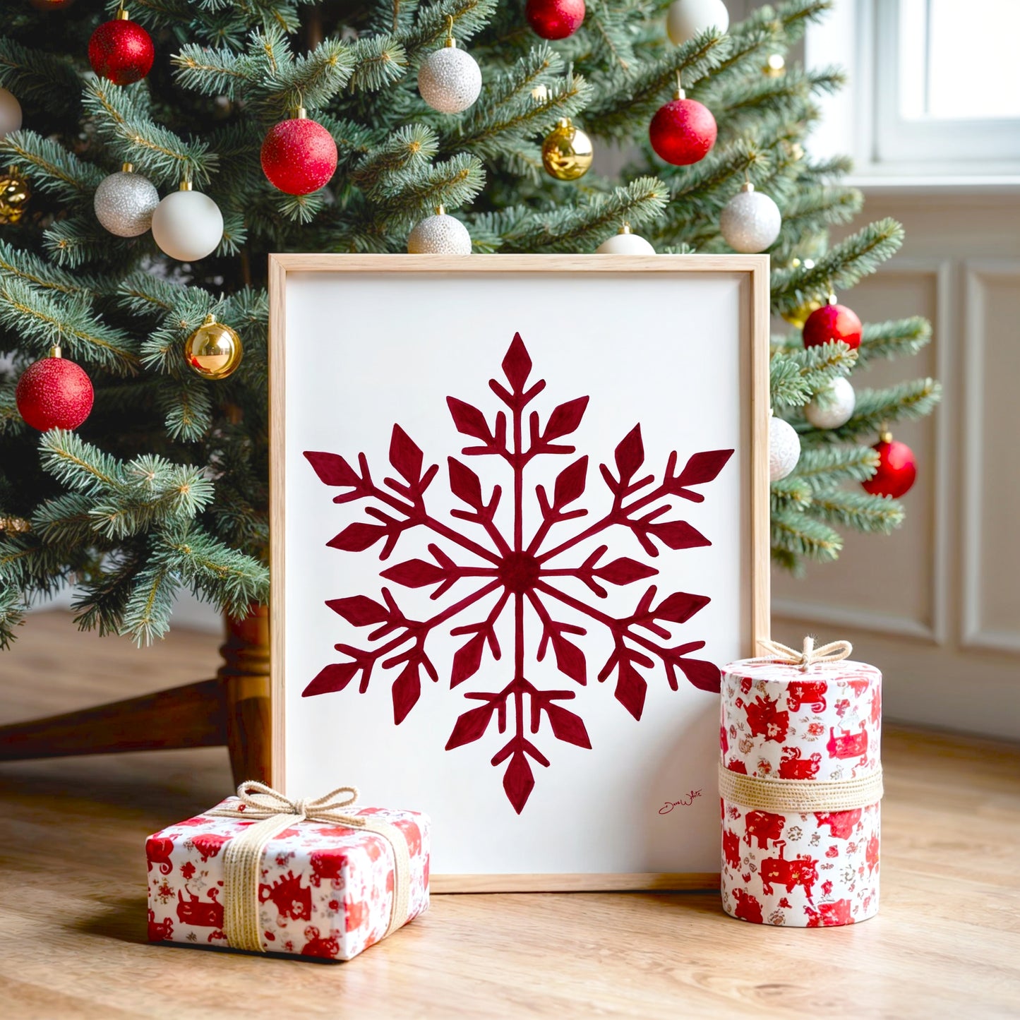 Red Snowflake Painting Art Print