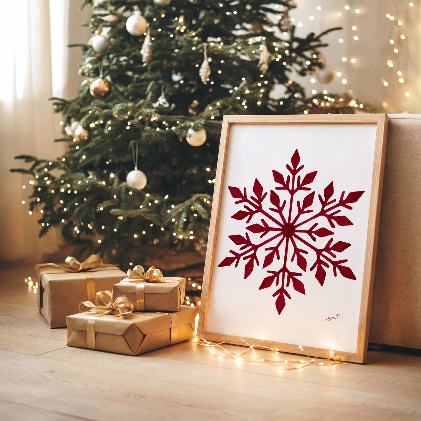 Red Snowflake Painting Christmas Art