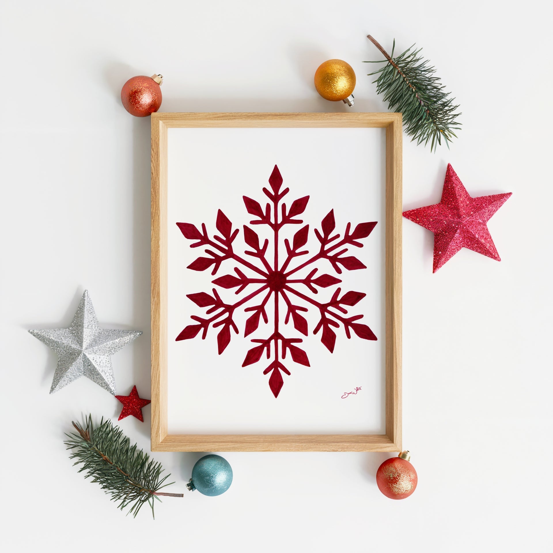 Red Snowflake Painting Wall Art