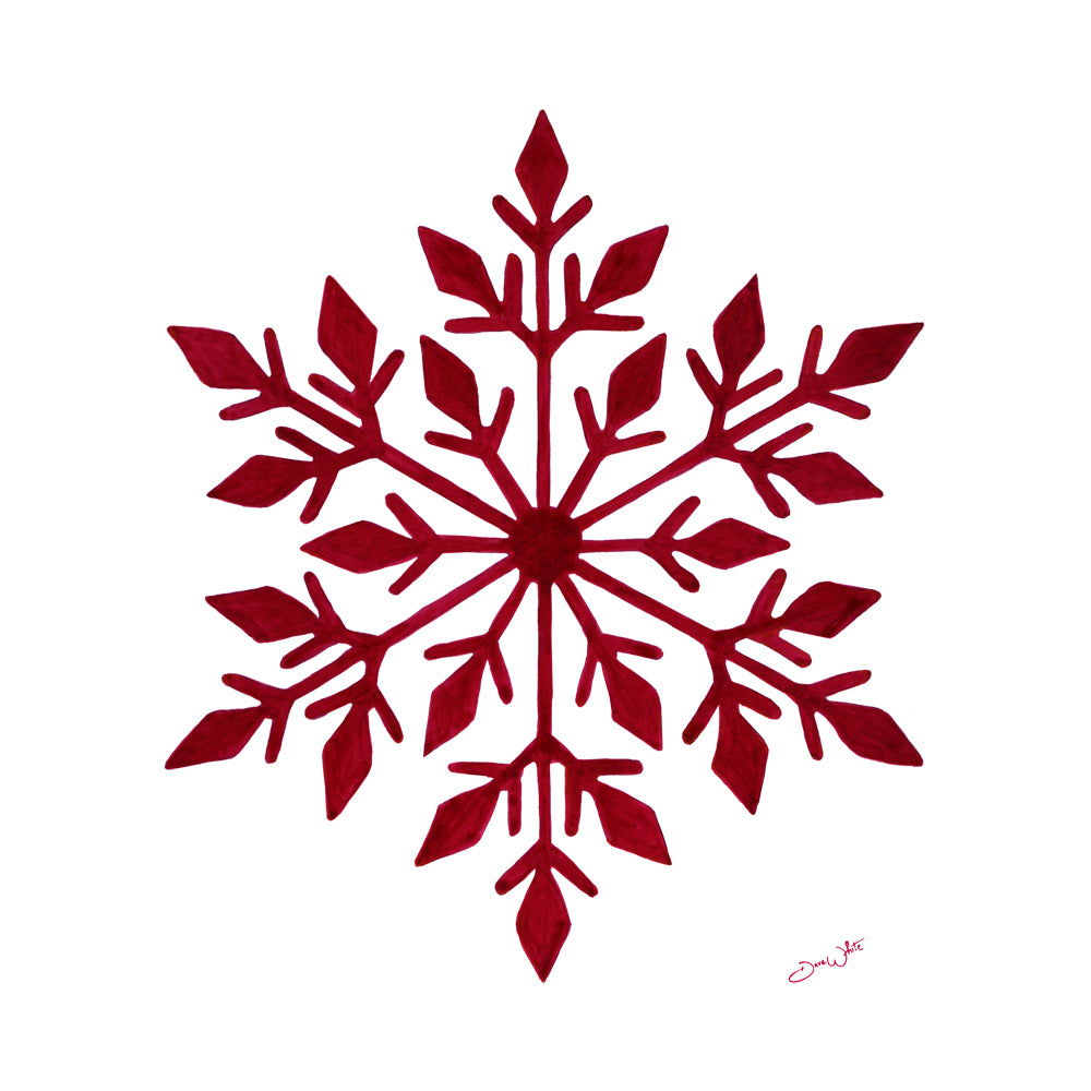 Dark Red Snowflake Painting Christmas Winter Art Print