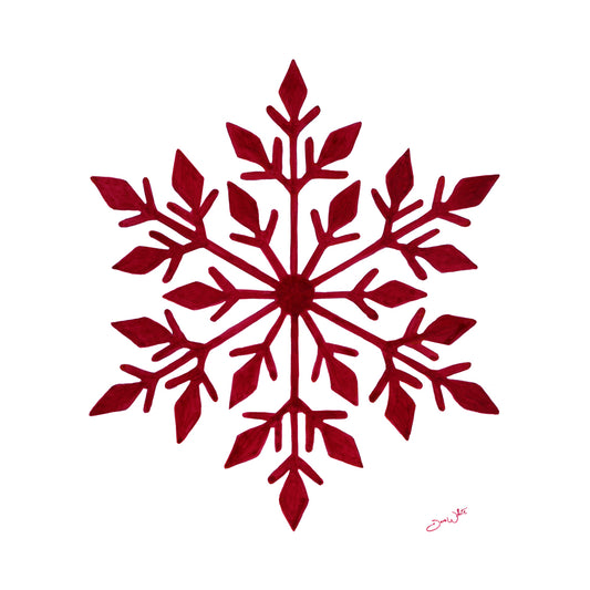 Dark Red Snowflake Painting Christmas Winter Art Print