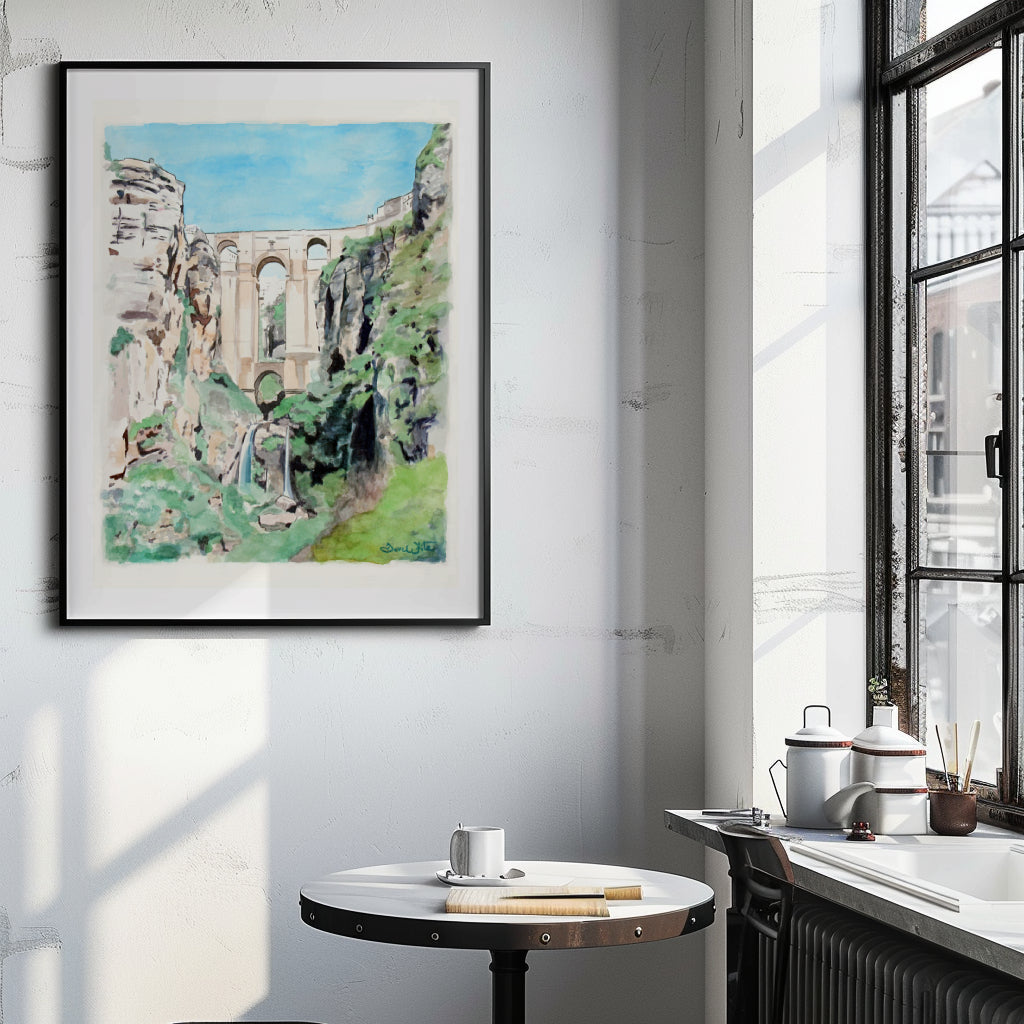 Ronda Spain Wall Art Print Watercolor Painting Puente Nuevo 