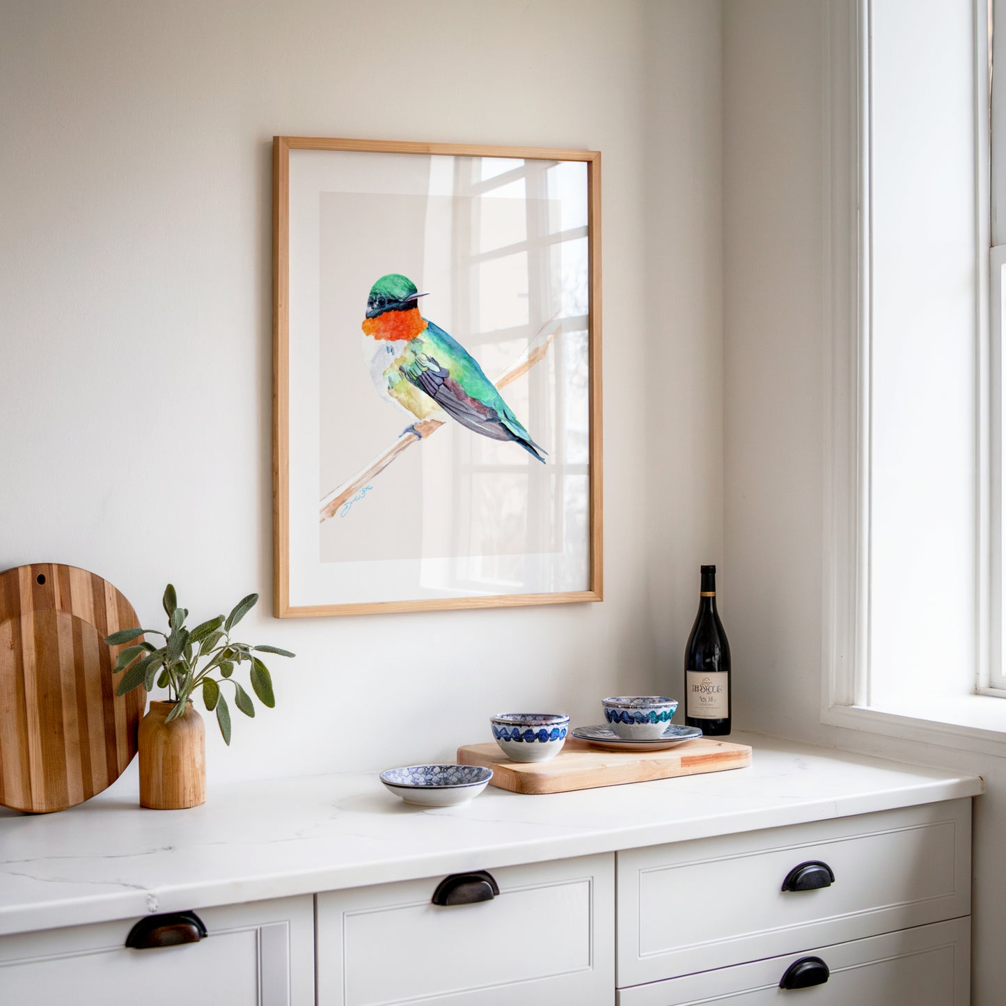 Ruby Throated Hummingbird Watercolor Painting Print