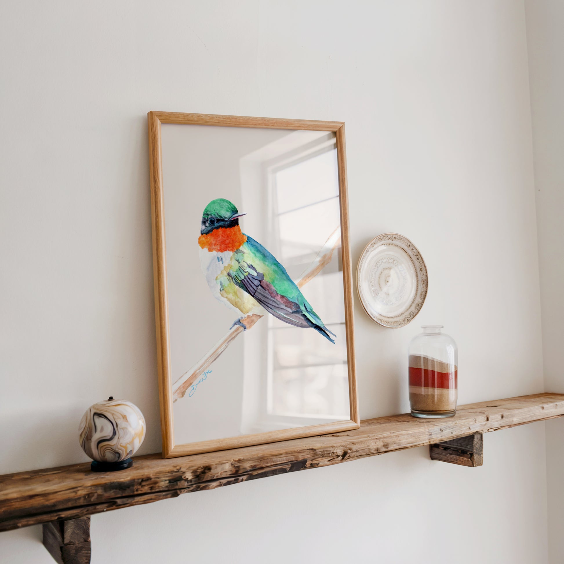 Ruby Throated Hummingbird Watercolor Painting