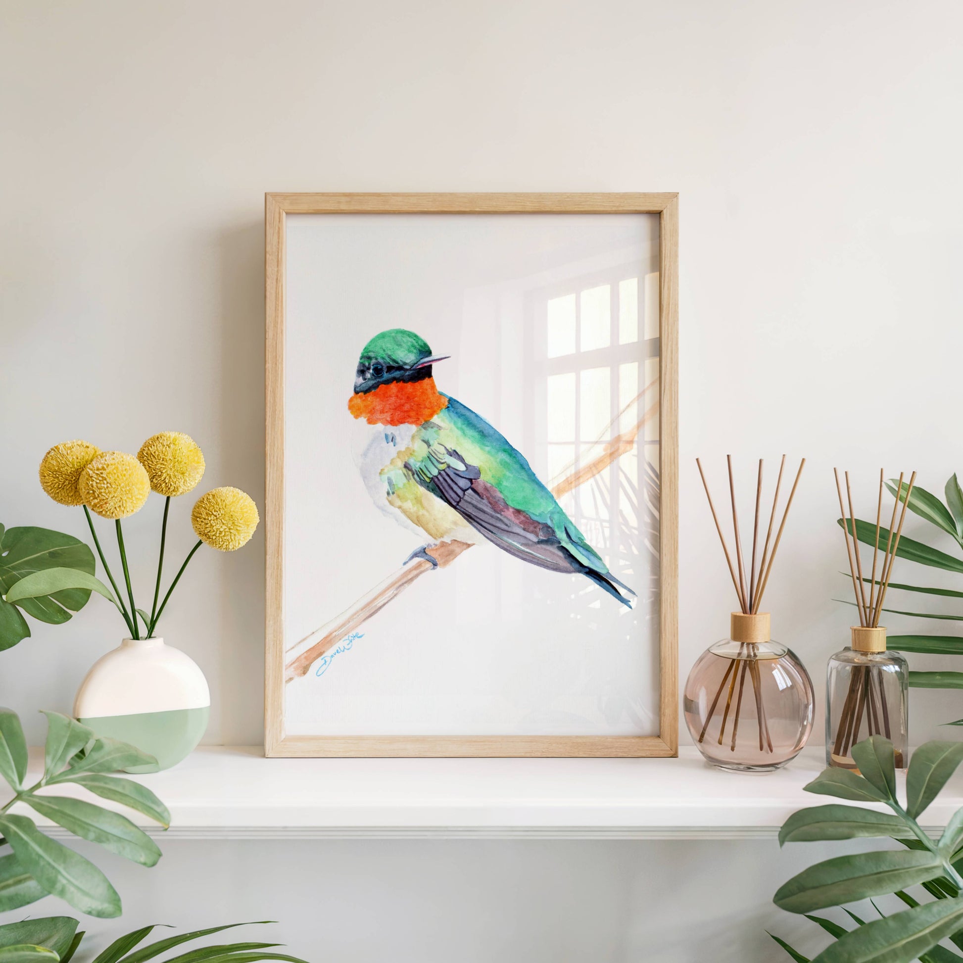 Ruby Throated Hummingbird Watercolor
