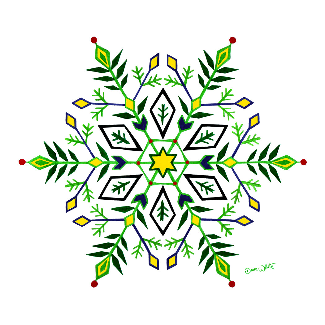 Snowflake Painting Print Green Yellow Blue Red