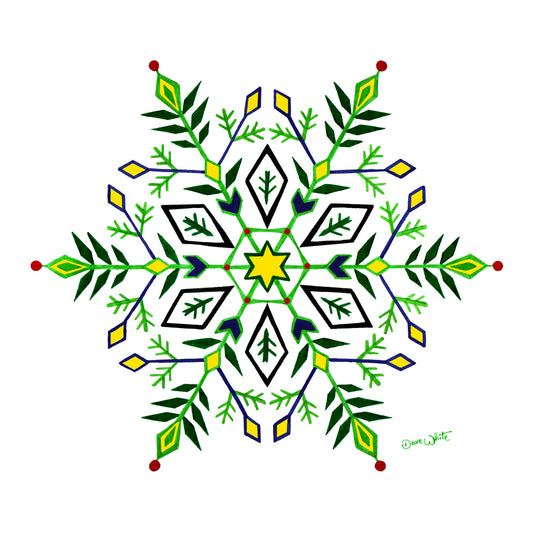 Snowflake Painting Print Green Yellow Blue Red