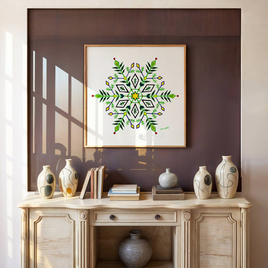 Snowflake Wreath Painting Art Print