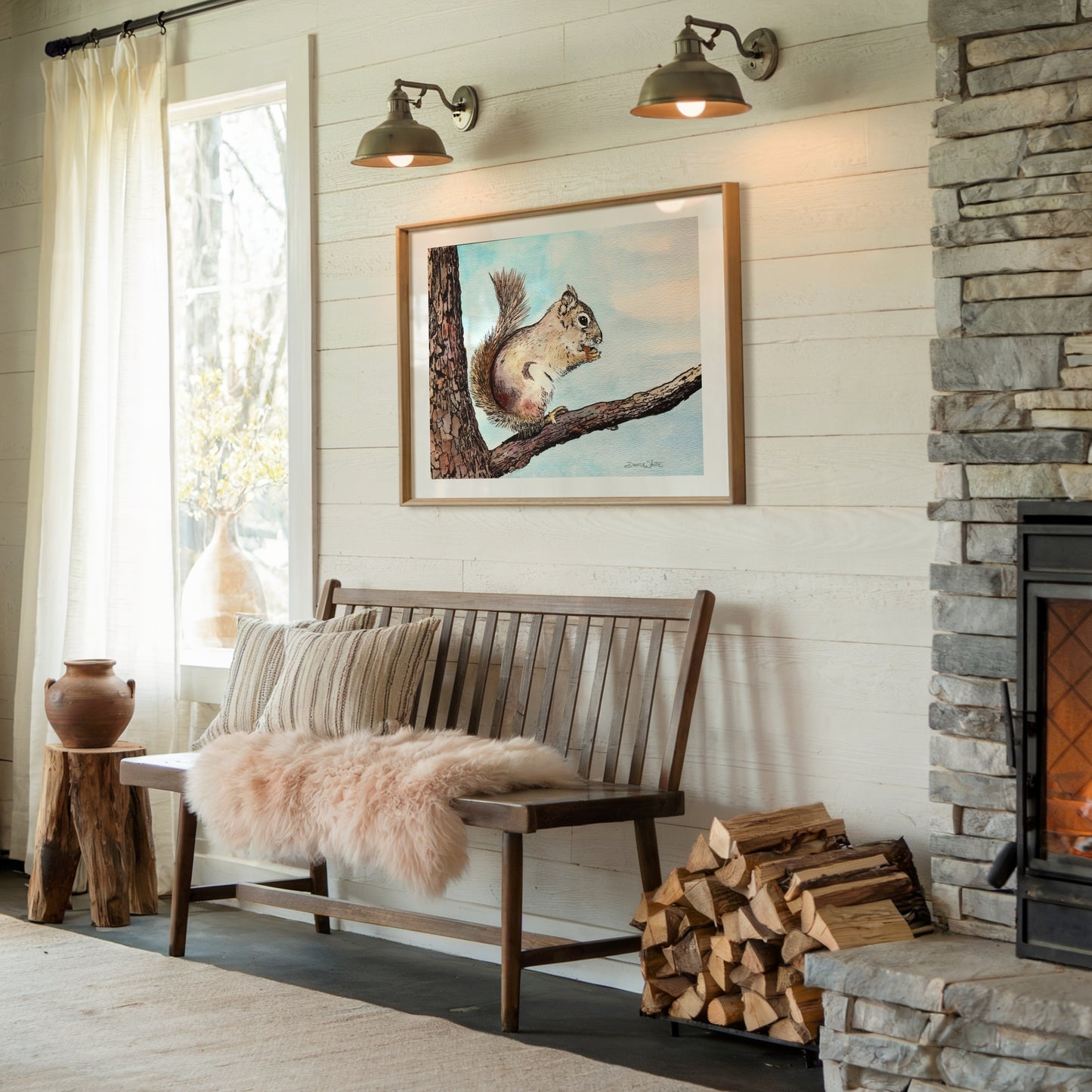 Squirrel Watercolor Painting Framed