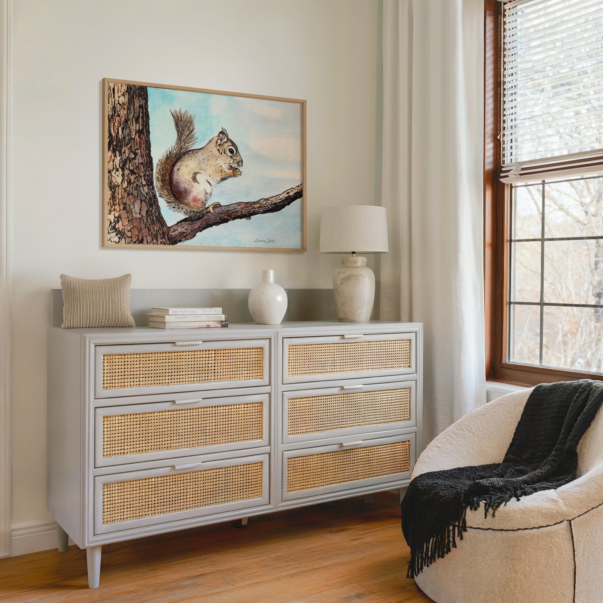 Squirrel Watercolor Painting Framed Art