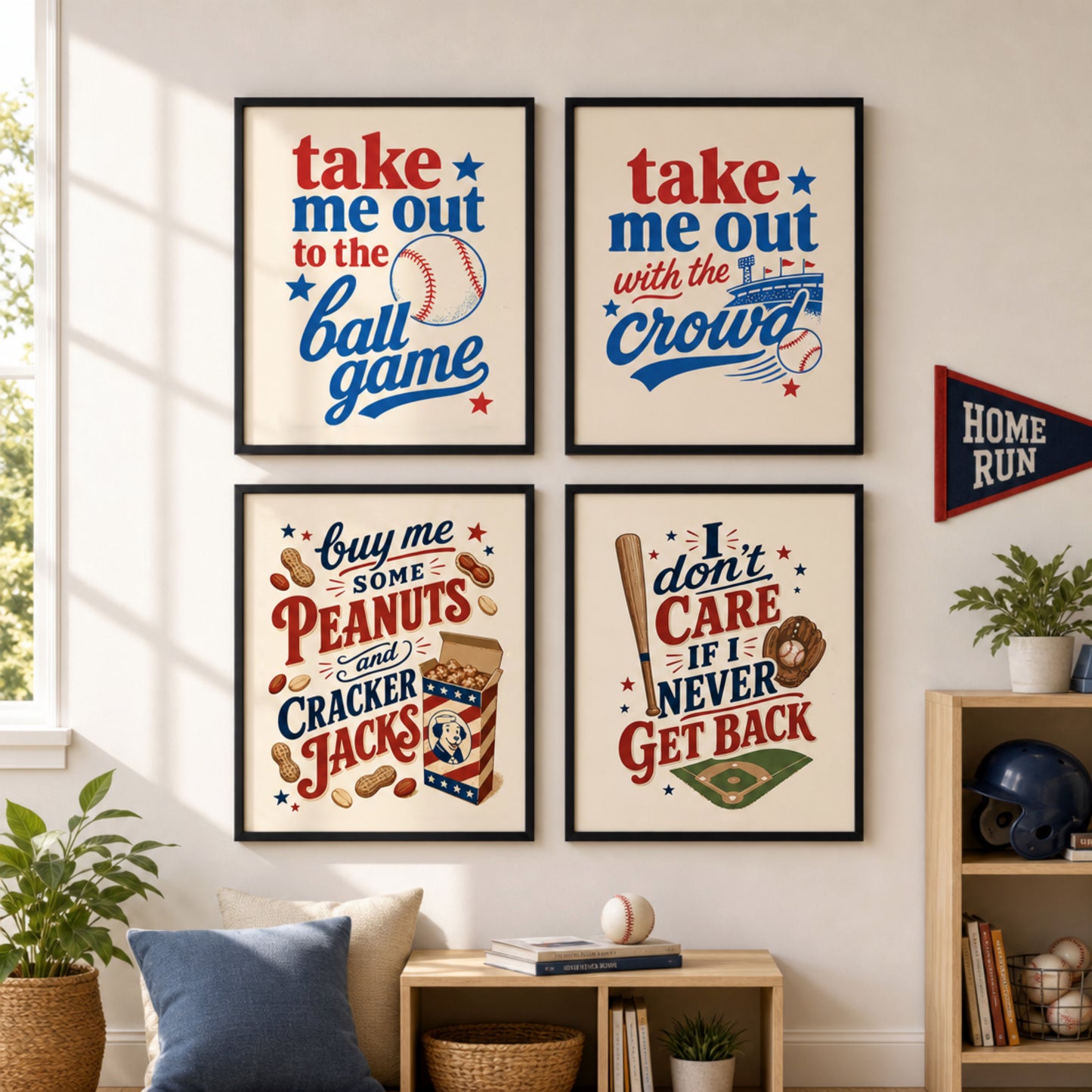 Baseball Wall Art Printable Set Take Me Out to the Ball Game