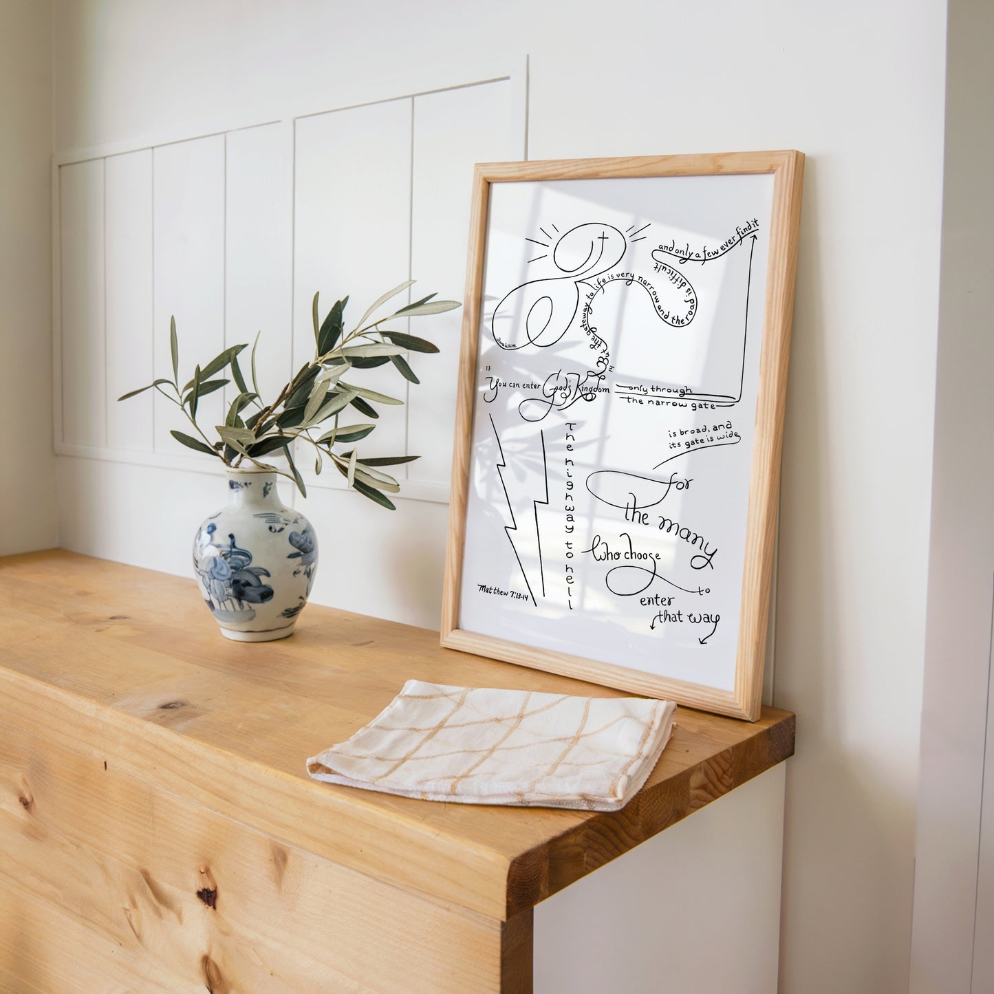 Matthew 7 13 14 Bible Calligraphy Art Print