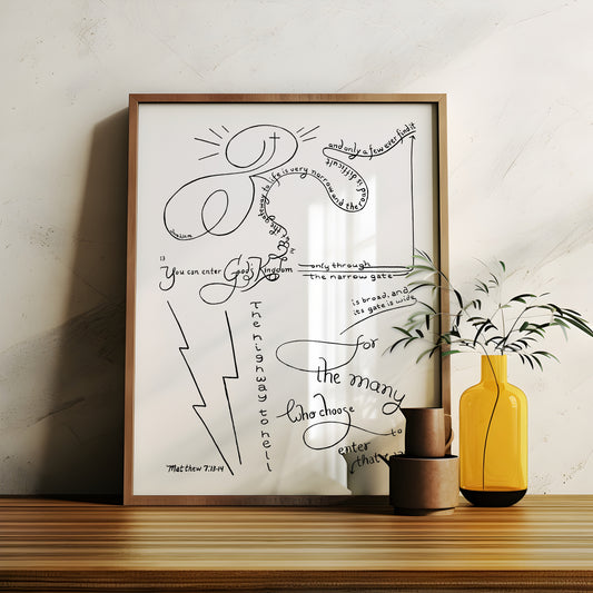 The Wide and Narrow Gates Matthew 7 13 14 Bible Calligraphy Art Print