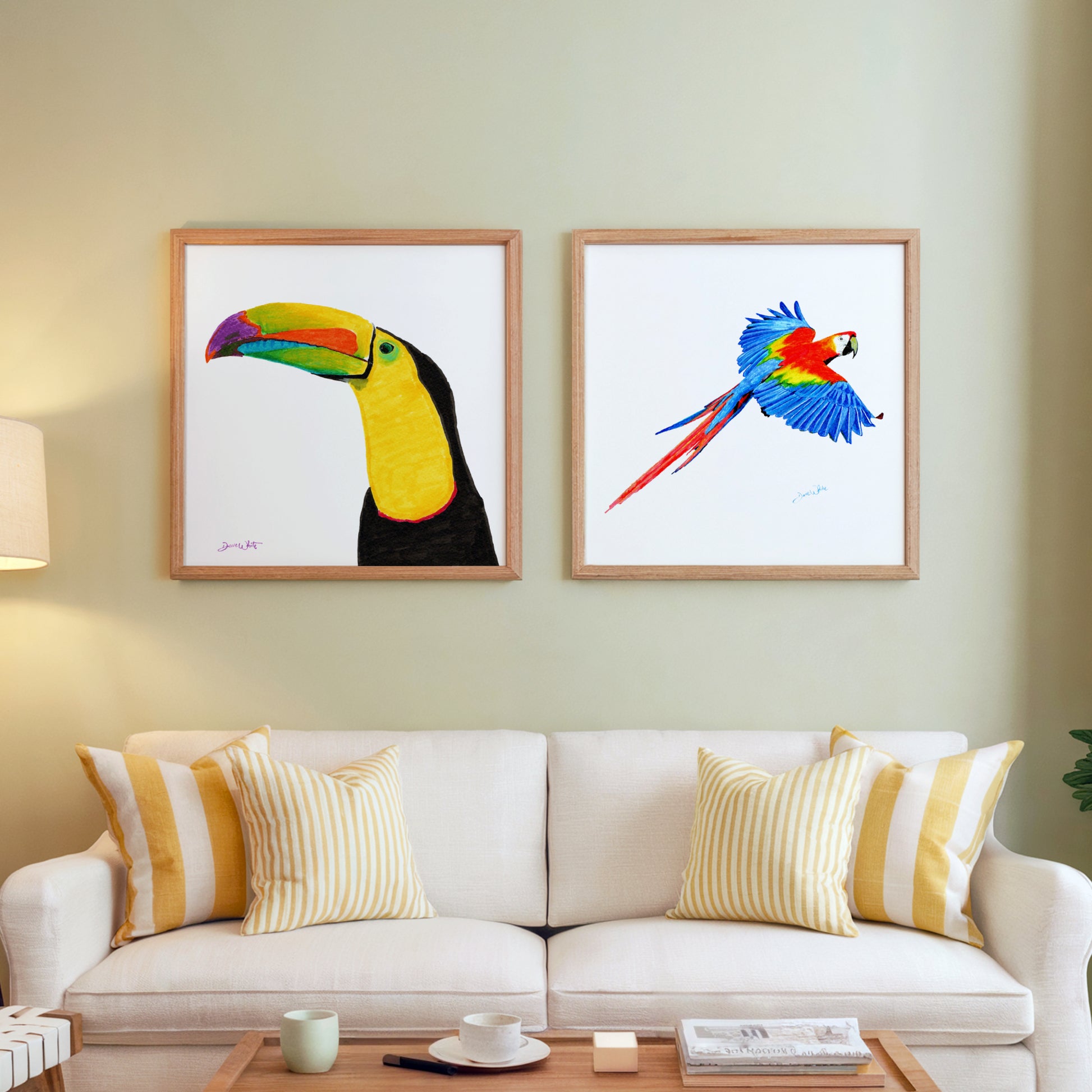 Keel Billed Toucan Art Scarlet Macaw Art Print Set