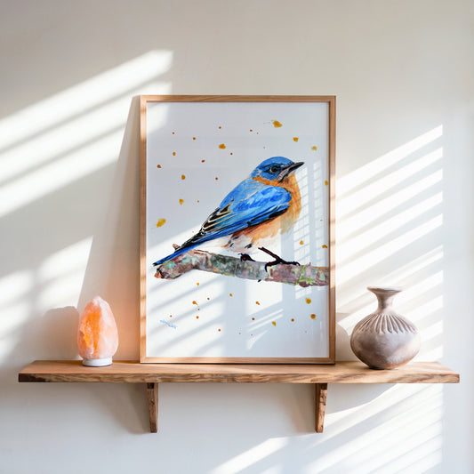 Male Eastern Bluebird Watercolor Painting Art Print