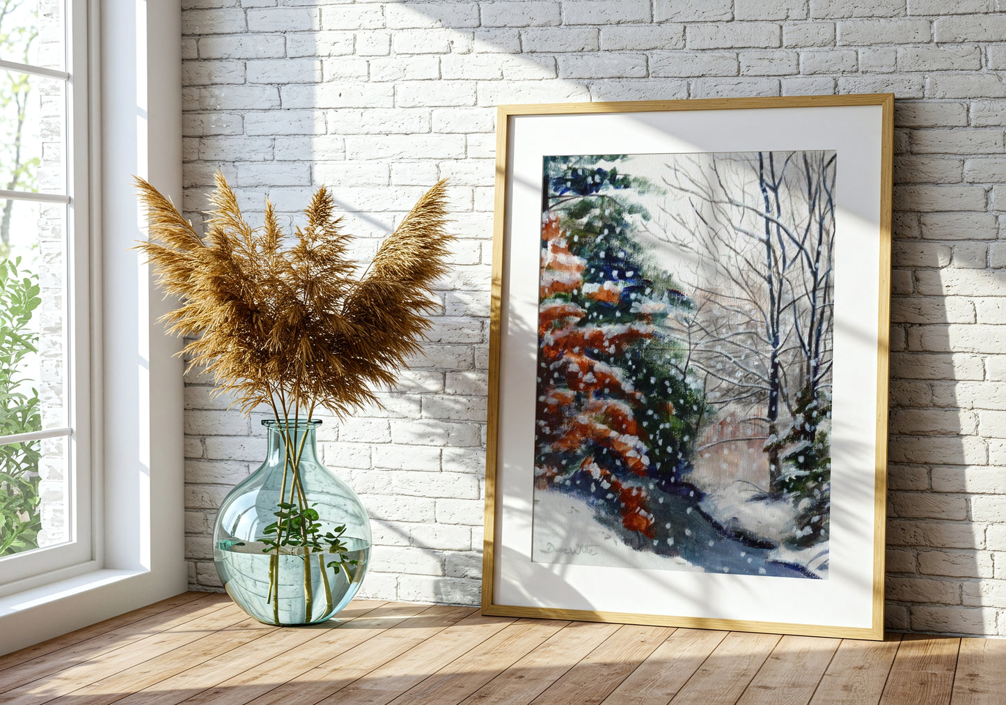 Winter Landscape Painting Art Print Snow Falling in a Forest