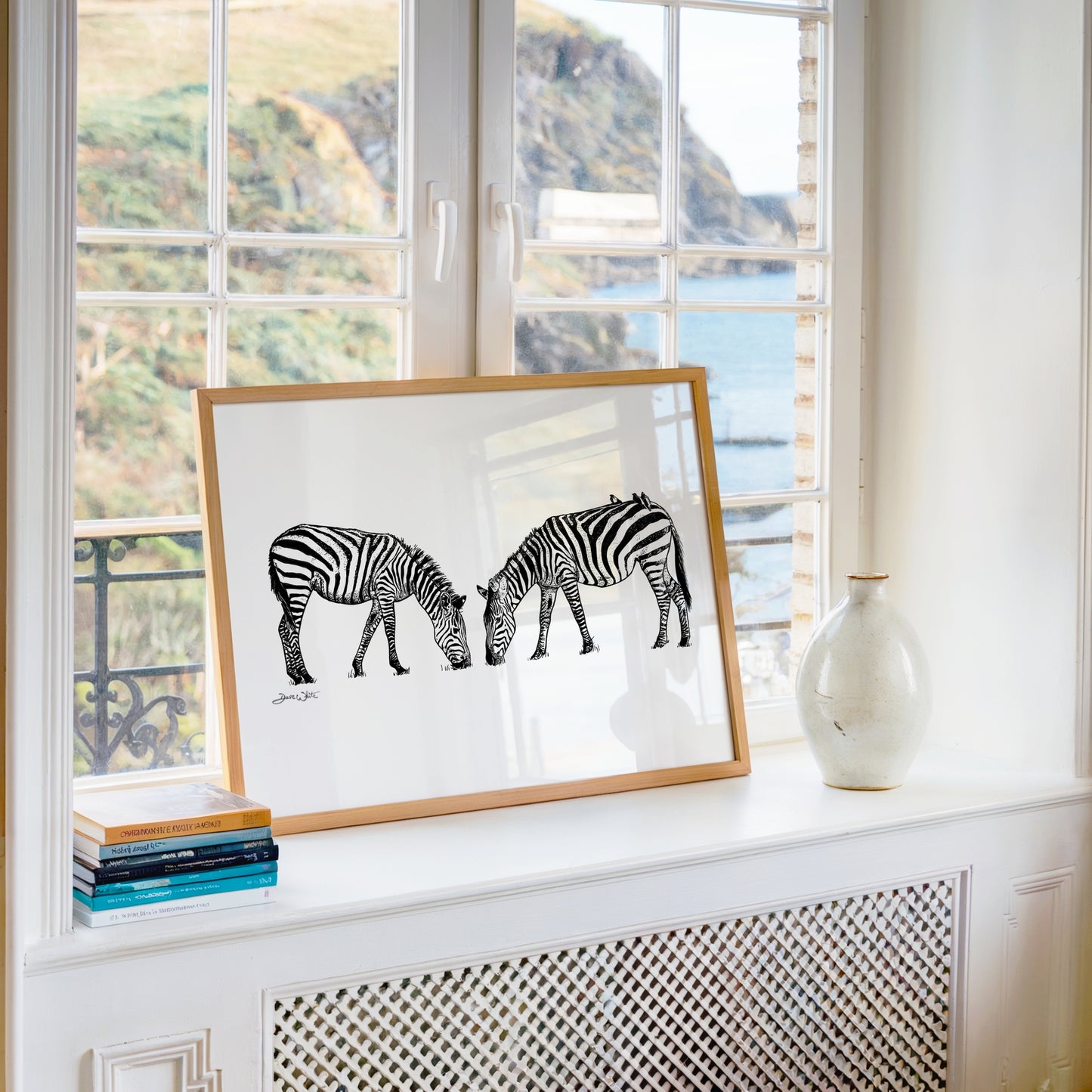 Zebra Drawing Art Print Framed Artist Dave White
