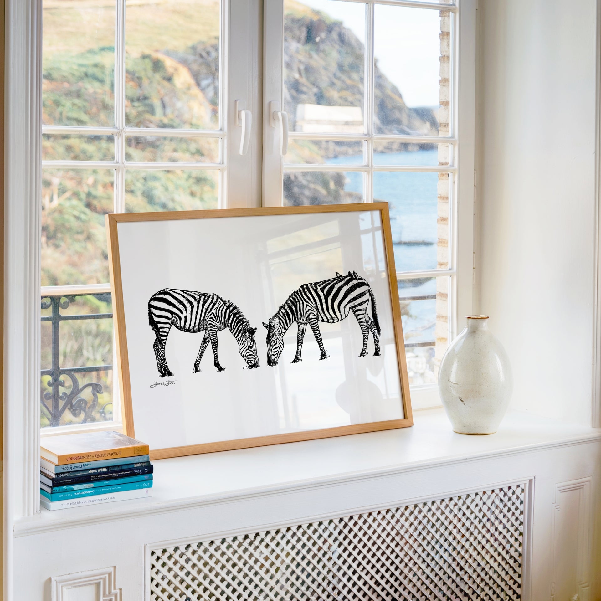 Zebra Drawing Art Print Framed Artist Dave White