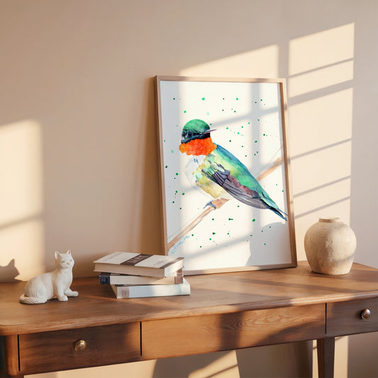 Ruby Throated Hummingbird Painting Watercolor Art Print