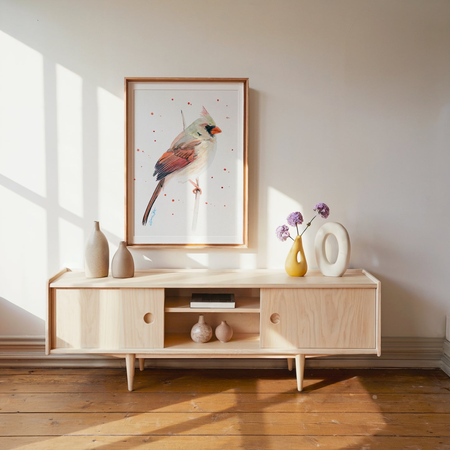 Female Red Cardinal Bird Watercolor Painting Art Print