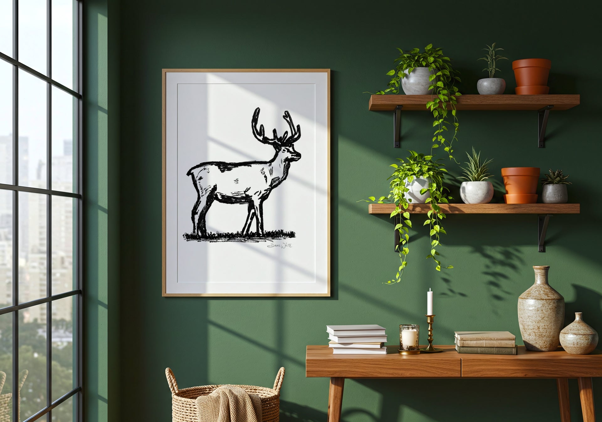 Elk Drawing Black and White Artist Dave White