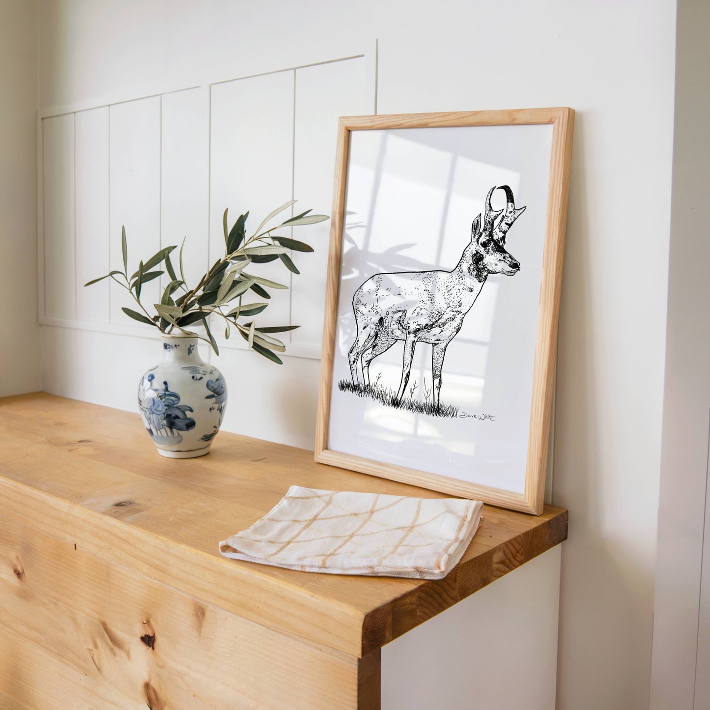 Pronghorn Antelope Drawing Black and White Animal Sketch Wildlife Art Print