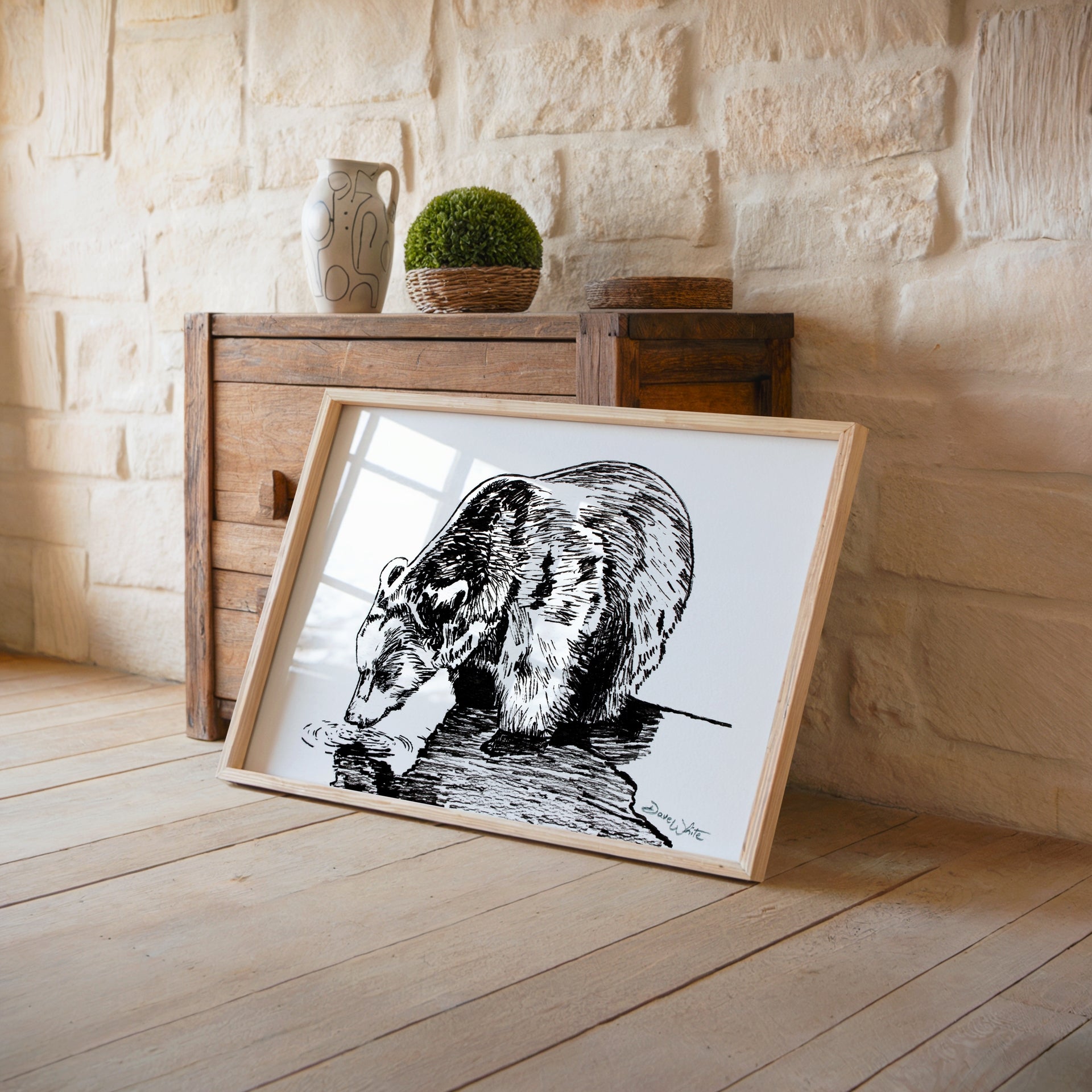 Grizzly Bear Print Black and White Print Artist Dave White