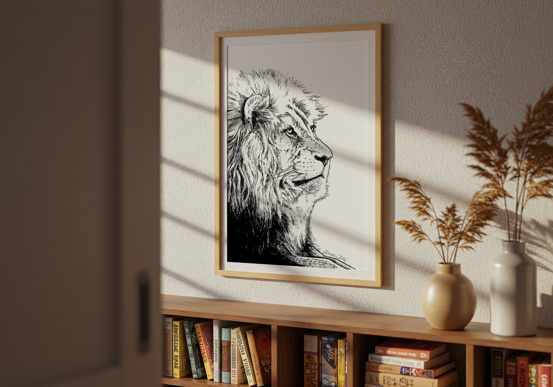 Lion Artwork Black and White by Artist Dave White