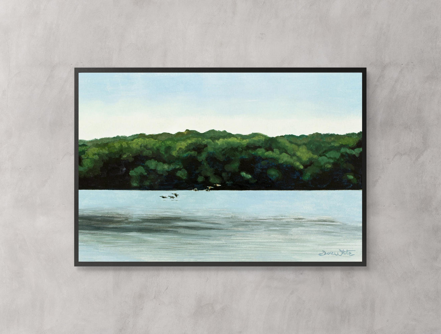 Potomac River Art Print Digital Download Geese Watercolor Painting