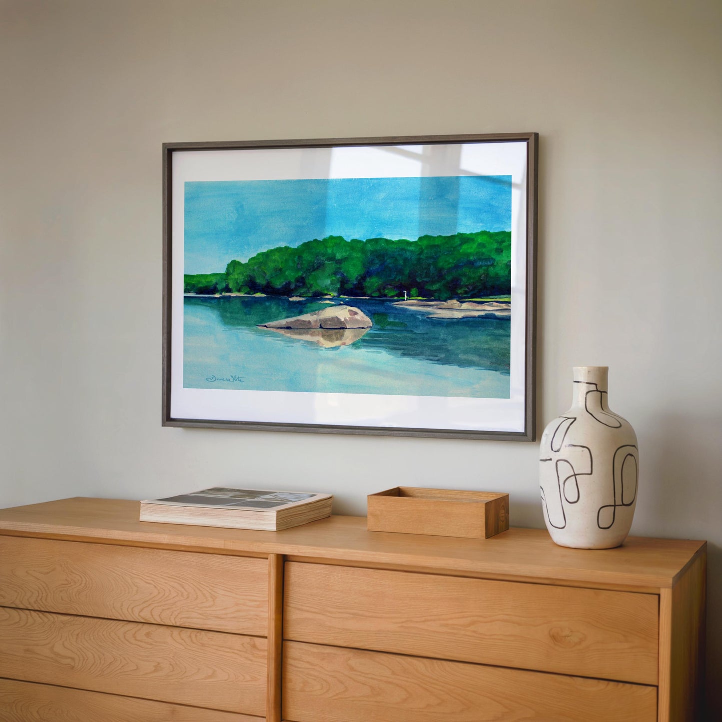 Potomac River Watercolor Painting Blue Heron Digital Download Northern Virginia Art