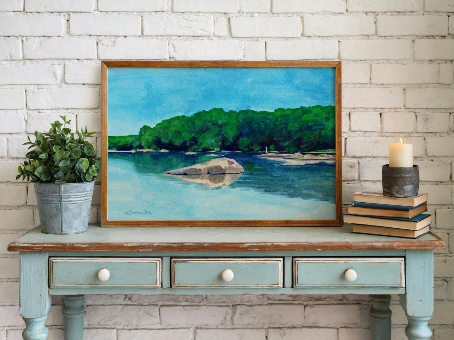 Potomac River Watercolor Painting Blue Heron Digital Download Northern Virginia Art