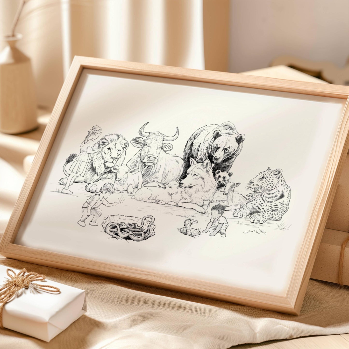 Isaiah 11:6-8 Bible Drawing Animals and Children Christian Art (Digital Download)