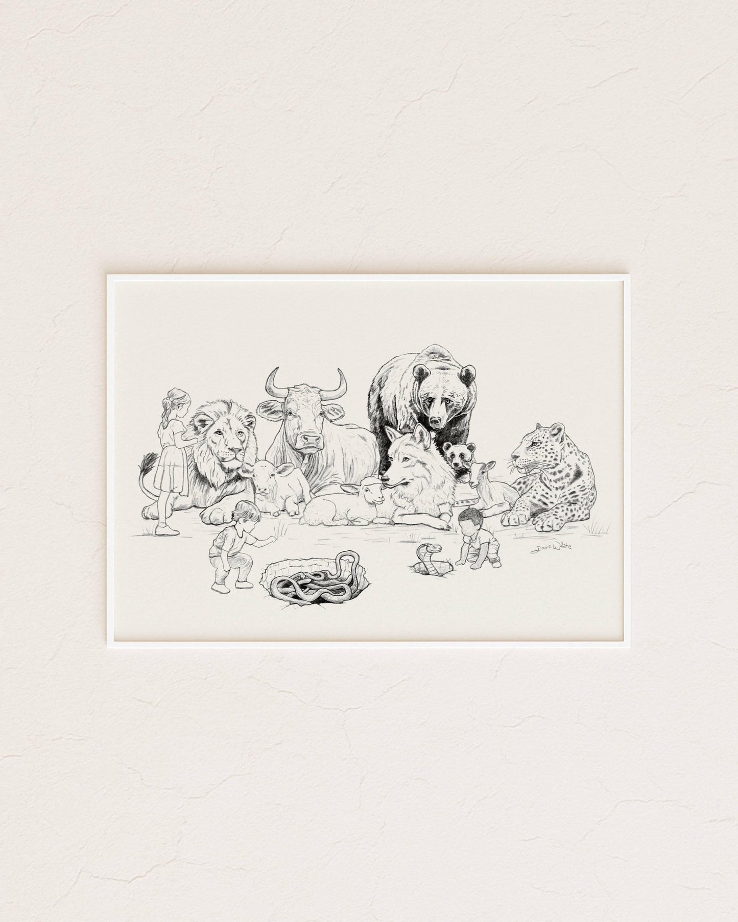 Isaiah 11:6-8 Bible Drawing Animals and Children Christian Art (Digital Download)