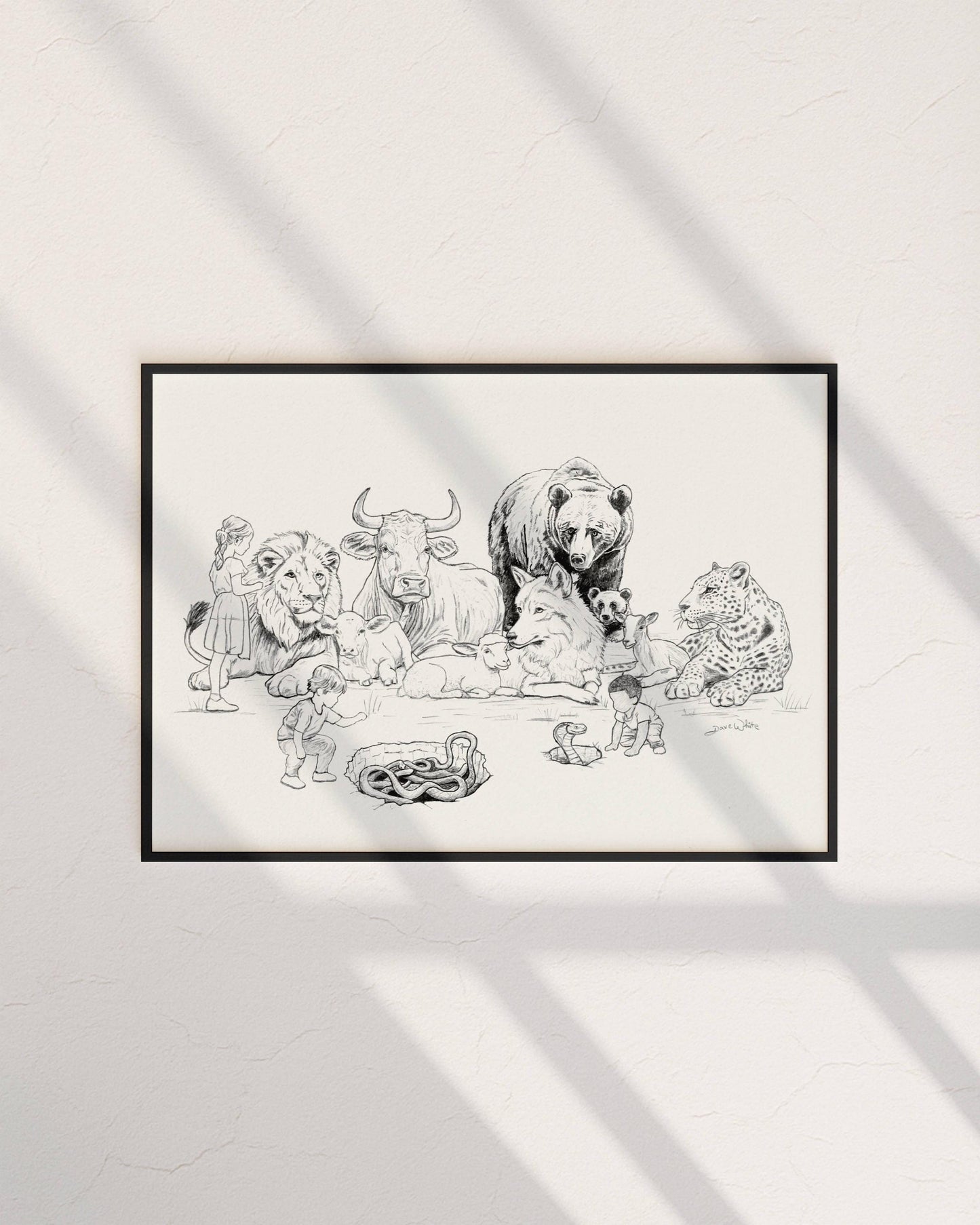 Isaiah 11:6-8 Bible Drawing Animals and Children Christian Art (Digital Download)