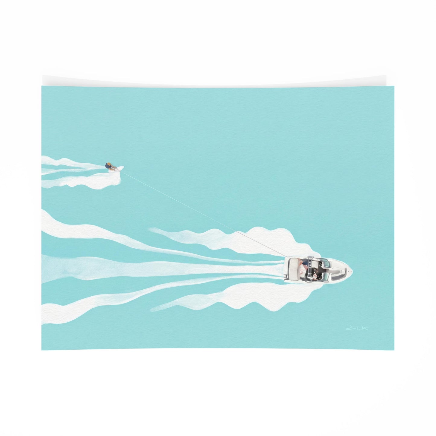 Waterski Art Print Turquoise Beach and Lake Wall Decor Digital Download