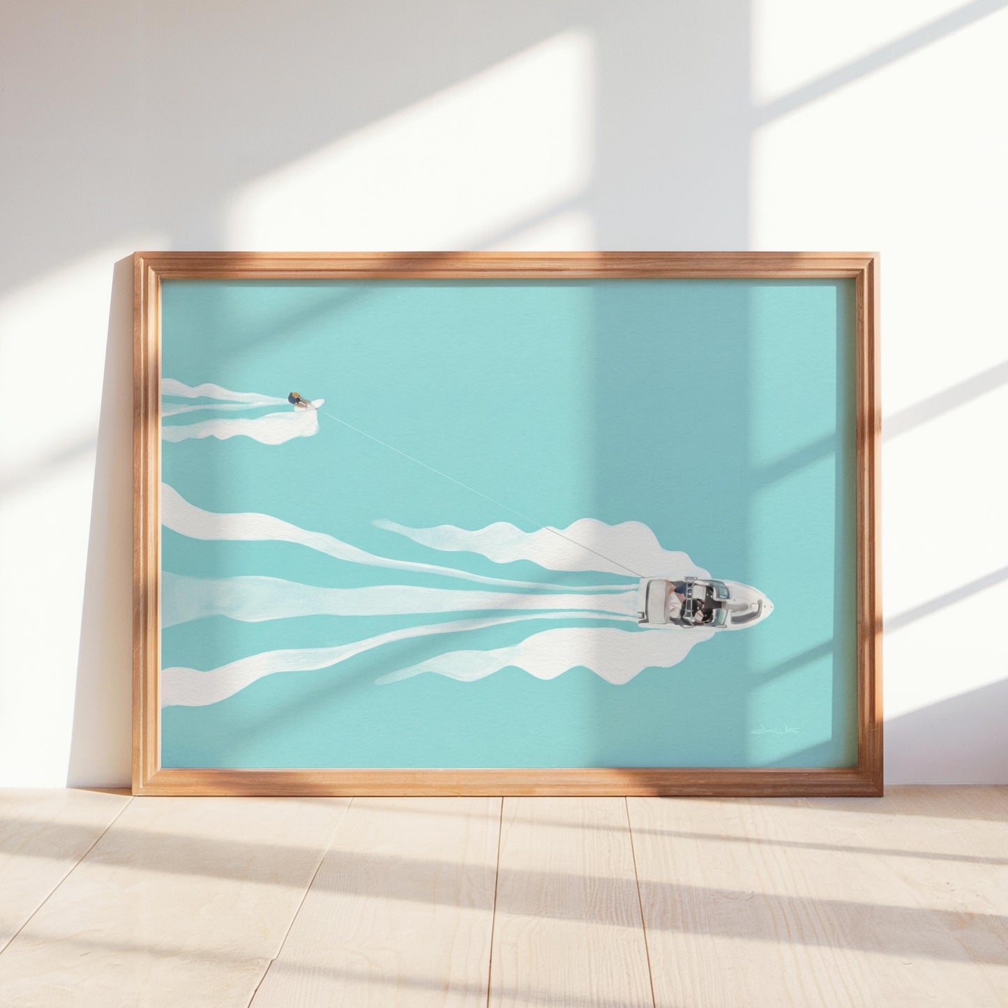 Waterski Art Print Turquoise Beach and Lake Wall Decor Digital Download
