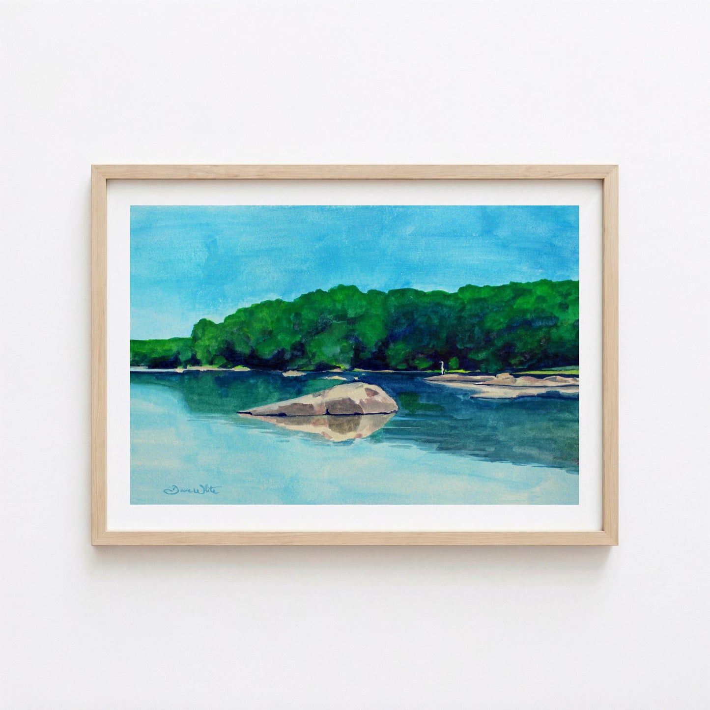 Potomac River Watercolor Painting Blue Heron Digital Download Northern Virginia Art