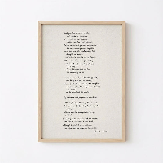Isaiah 53:4-9 Handwritten Cursive Bible Verse Print Digital Download Christian Home Decor