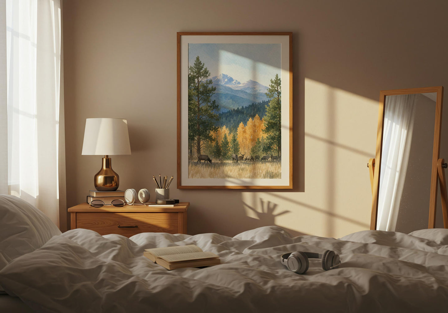 Elk Herd Watercolor Rocky Mountain Landscape Art Digital Download