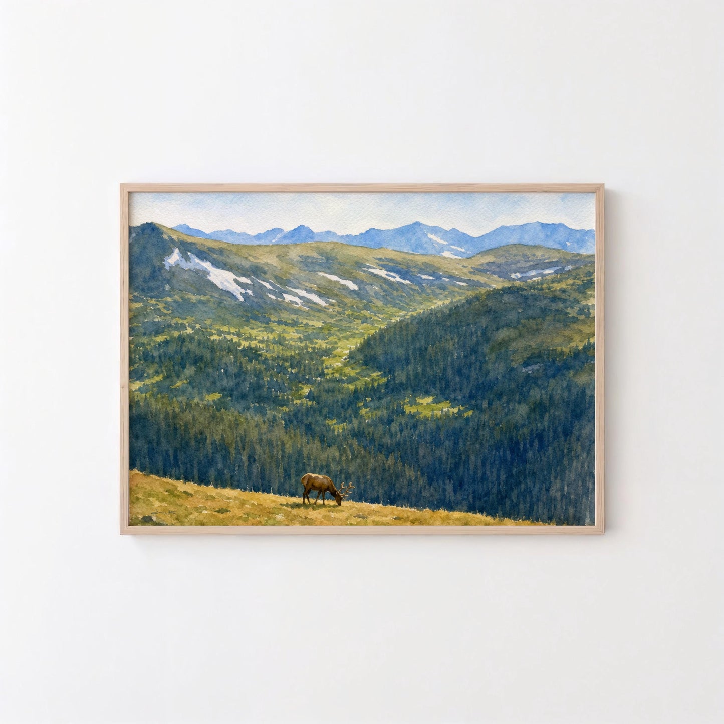 Elk Rocky Mountain Landscape Watercolor Art Digital Download