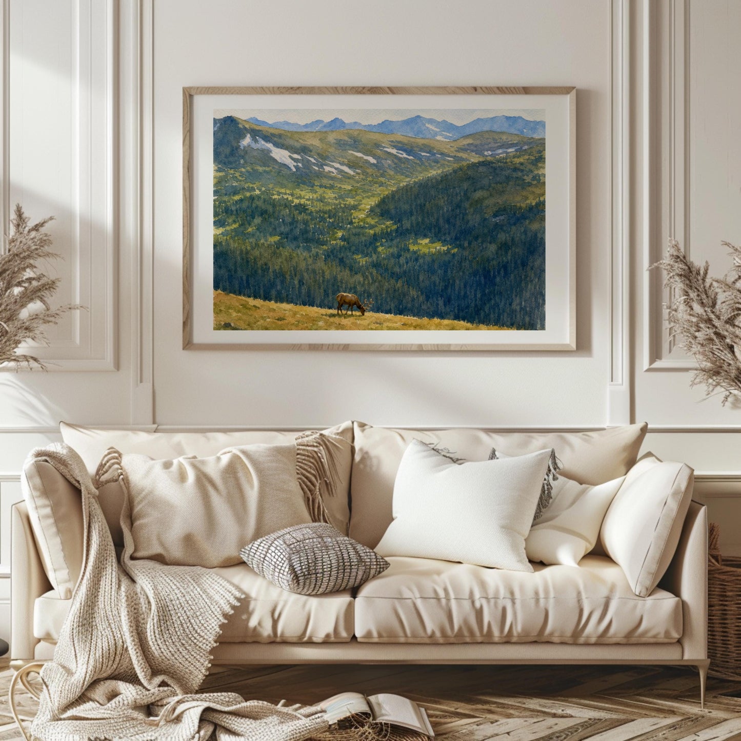 Elk Rocky Mountain Landscape Watercolor Art Digital Download