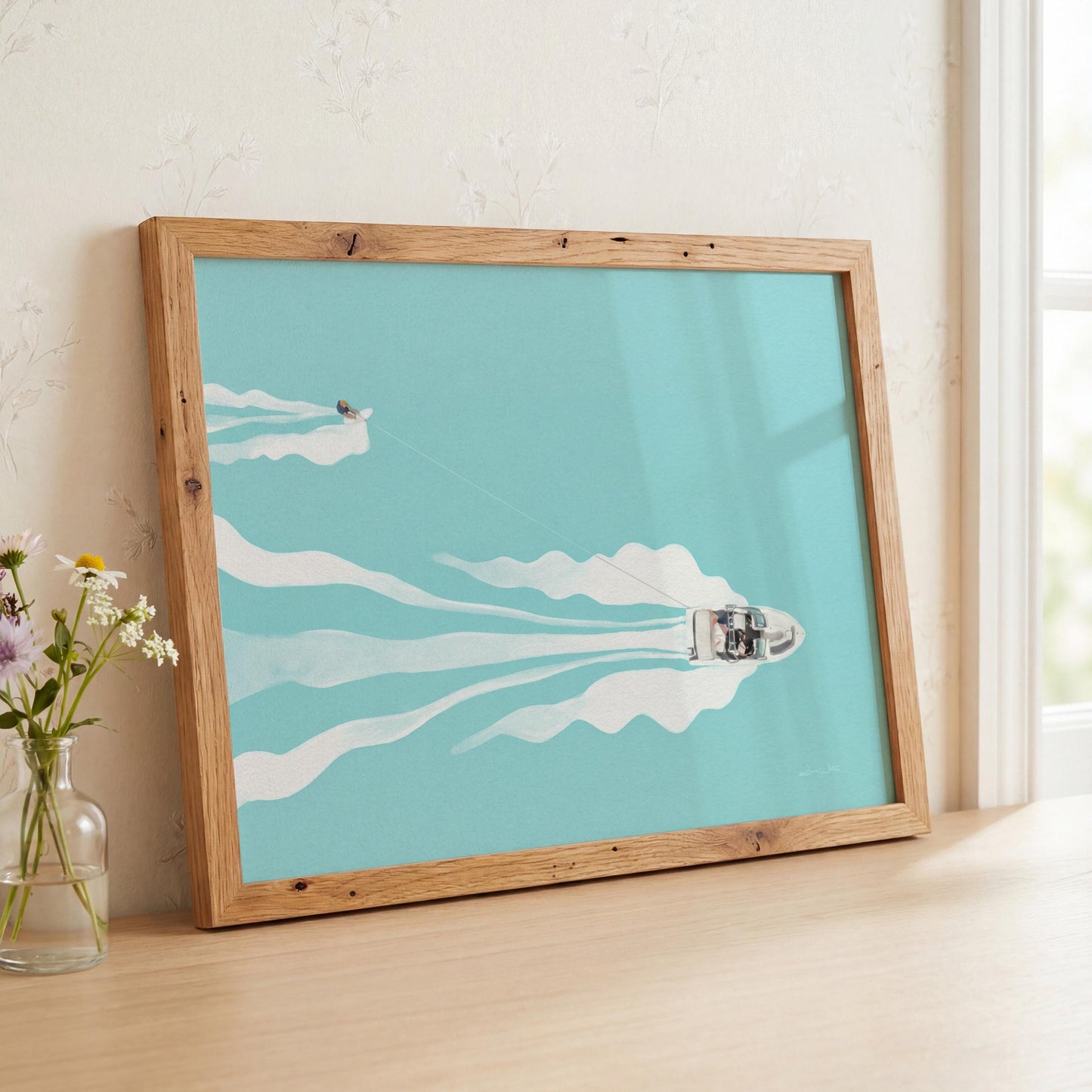 Waterski Art Print Turquoise Beach and Lake Wall Decor Digital Download