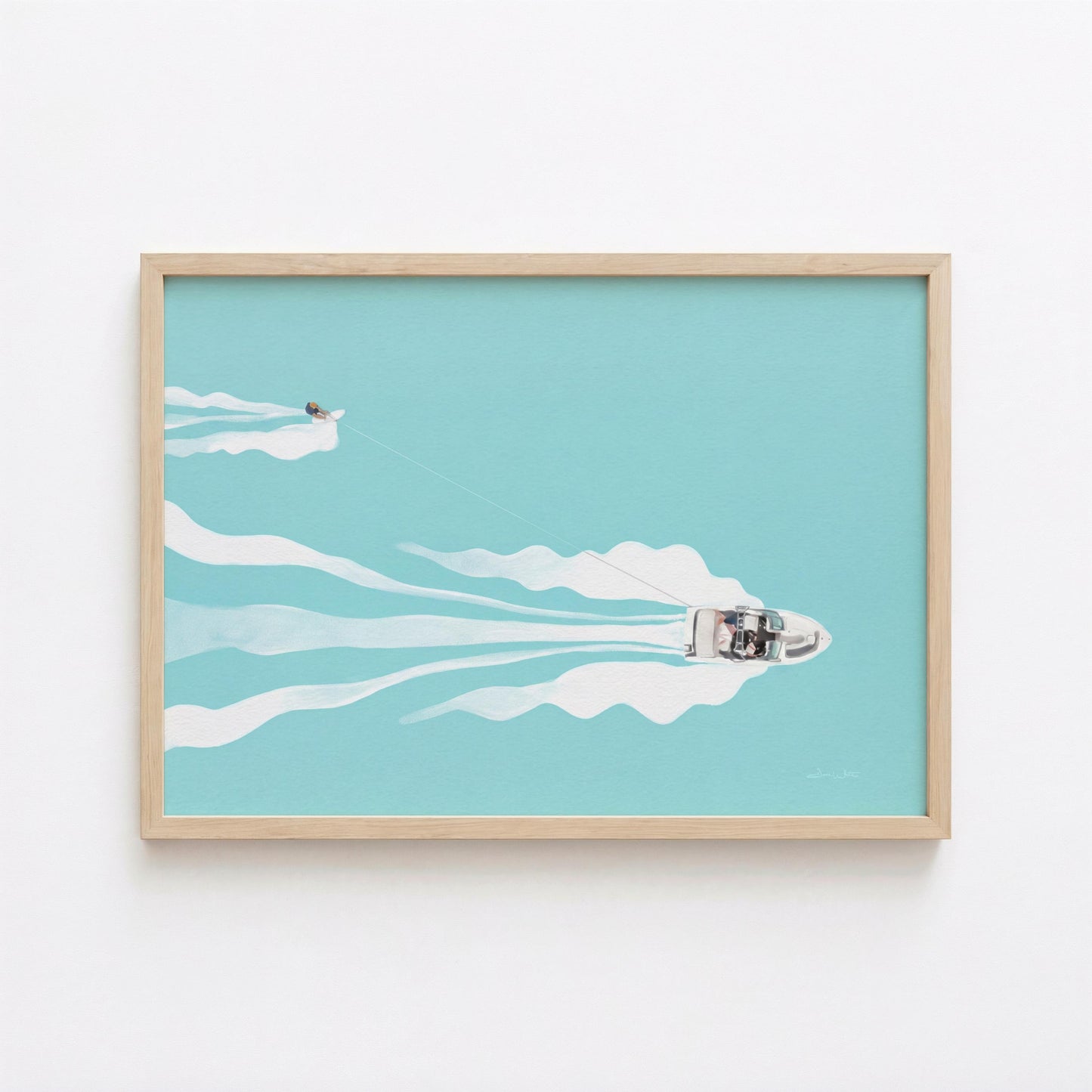 Waterski Art Print Turquoise Beach and Lake Wall Decor Digital Download