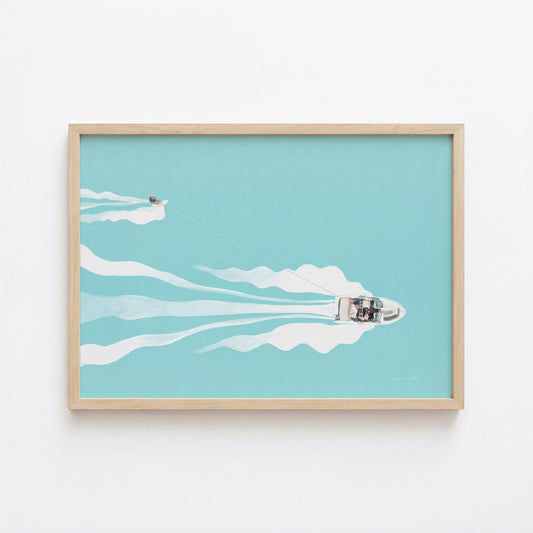 Waterski Art Print Turquoise Beach and Lake Wall Decor Digital Download